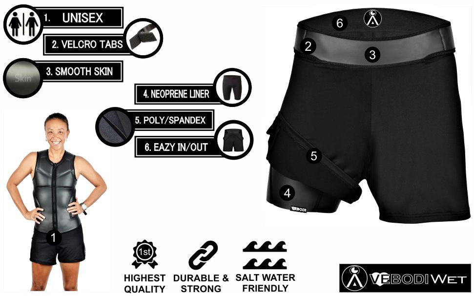 A VEBODI | WET-Suit Boardshorts | 1.5mm SMOOTHSKIN Neoprene |