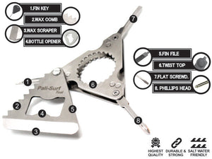 SURF KEYCHAIN Multi Tool | Fin Key | Wax Comb | Wax Scraper | Bottle Opener | Screwdriver |